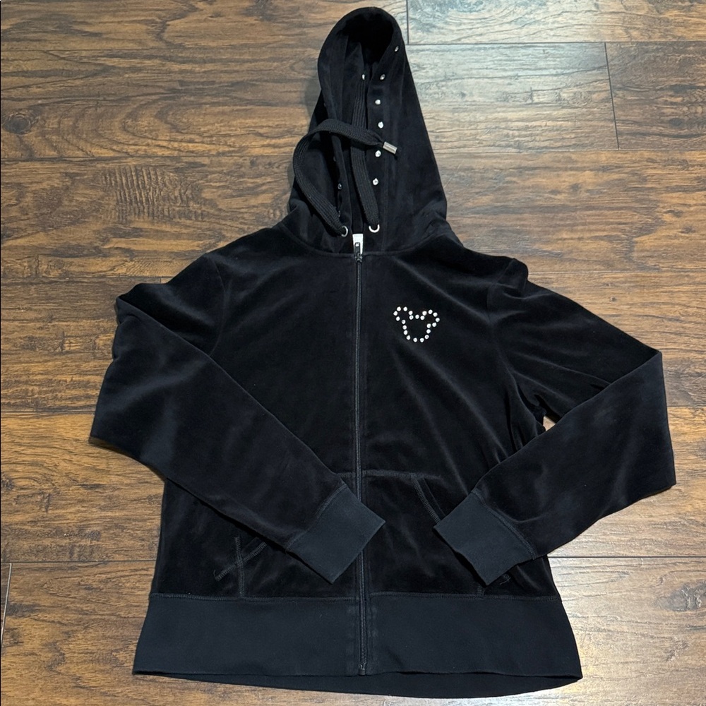 Disney Black Velvet Hooded Jacket with Rhinestone Design